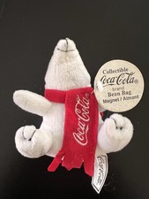 Coca-Cola Polar Bear Bean Bag Magnet Plush with Red Scarf White Red Soda Theme