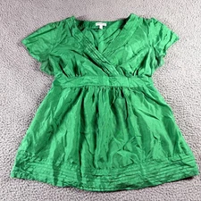A Pea in the Pod Womens Empire Waist Maternity Silk Blouse Green Size L