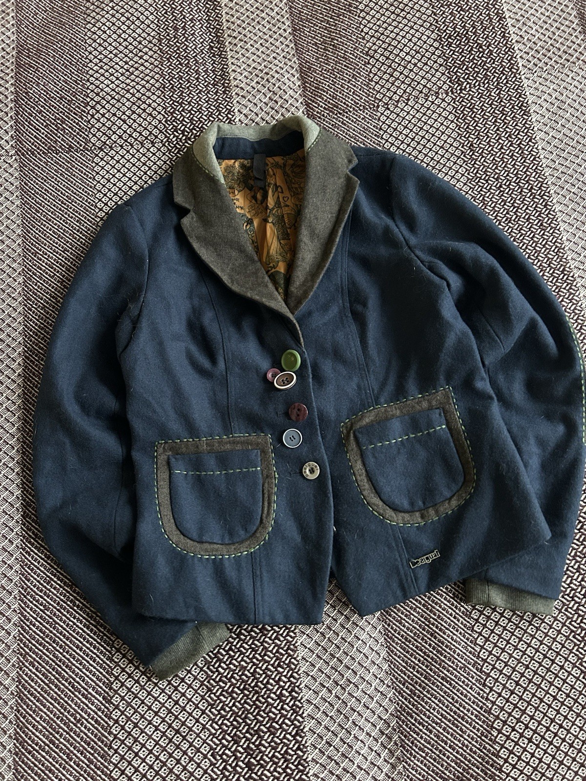 Desigual Patchwork Wool Blazer Japanese Vibe Soli… - image 5