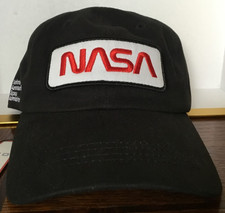 Black "NASA" Baseball Style Hat Hook Loop Back Strap Natl Aeronautics Space Admi