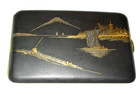 ANTIQUE JAPANESE K24 GOLD SILVER DAMASCENE CIGARETTE CASE SIGNED c1920s