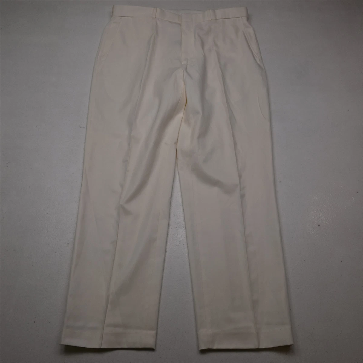 mens white silk dress pants White Slim Fit Dress Pants Flat Front Pre-hemmed