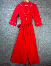 Vintage Vassarette Robe Womens Red Housecoat Notch Lapel Housewife Old Hollywood