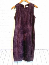 Calvin Klein Aubergine Faux Suede Sleeveless Sheath Dress Purple Gold Zip Size 4