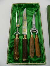 Tranchierbesteck  -3 teilig mit Hirschhorngriff + Gravur Solingen Anton Wingen