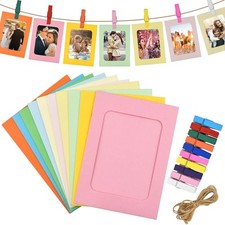 30Pcs Colorful Paper Photo Frame with 30Pcs Clips and 3Pcs Hanging Ropes, 6x4 i