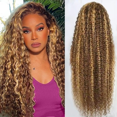 abbildung 30inch Highlight Ombre Lace Front Wig Human Hair 13x6 HD Honey Blon...