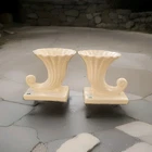 Vintage USA Pottery Pr White Cornucopia Vases Planters Bookends 1950s Home Deco