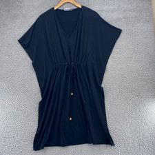 Calvin Klein Dress Womens 4 Black Stretch Mini V Neck Tunic Cinched Waist Knit