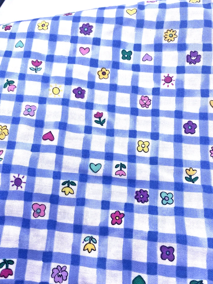 Hoffman Fabric Blue White Gingham Check Floral Vintage 90s Sweet Girl 2.6 Yds - Image 2 of 4
