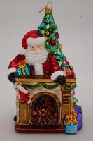 Glas-Ornament Weihnachtsmann Am Kamin 18 Cm • Mundgeblasen • Handbemalt •