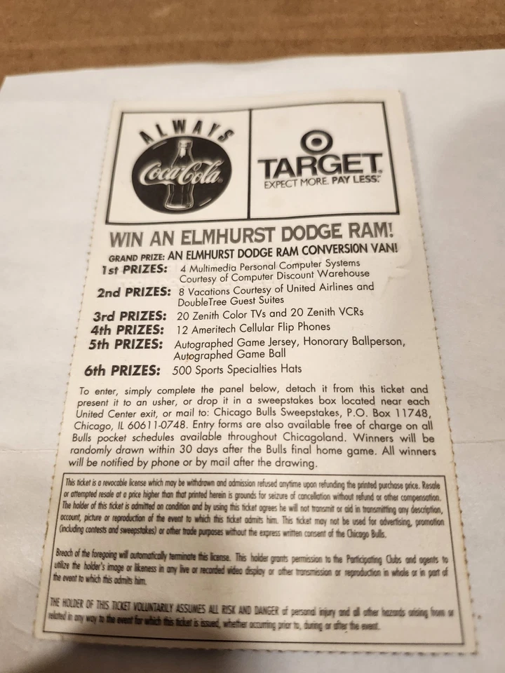 1998 Chicago Bulls Game 3 NBA Finals Ticket Stub vs Utah Jazz- Bulls 96 Utah 54. - Image 2 of 4