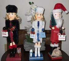 MARSHALLS T.J MAXX LADY SHOPPERS HOMEGOODS SANTA 3 WOOD 15” NUTCRACKERS NWT