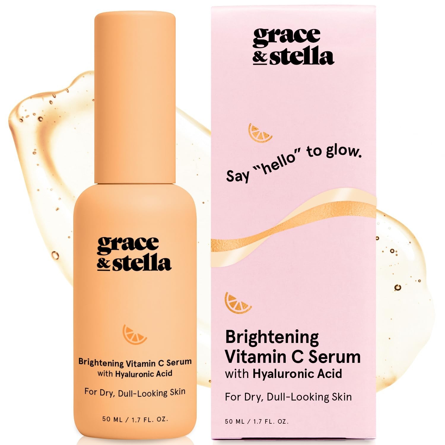 grace & stella Vitamin C Serum for Face with Hyaluronic Acid, Brightening, 1.7oz