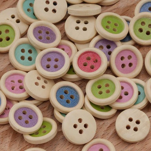 50pcs Wooden Buttons, 4-Hole, Assorted Colors, for Sewing & DIY Crafts 15mm - Picture 4 of 4