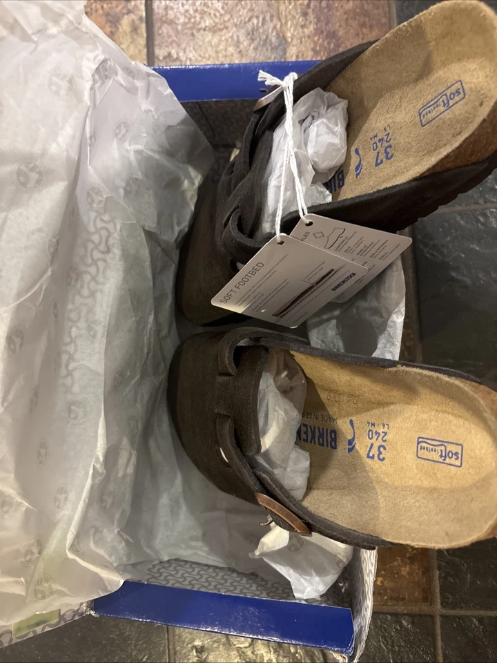 Birkenstock 全新带盒 Boston Mocha 麂皮绒皮革柔软鞋垫 Nar 选择尺寸 — 第 2/4 张图片