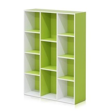 11107WH-GR 11-Cube Reversible Open Shelf Bookcase White & Green