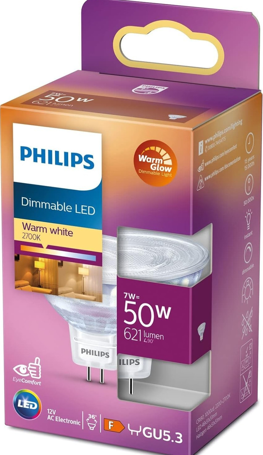 Philips LED Classic Spot Warm Glow Dimmable Indoor Light Spotlight White New