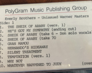 Everly Bros. Unreleased Warner Brohers Masters Cassette