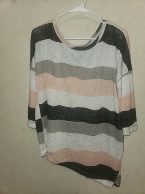 My Story Women's Pullover Top 3/4 Sleeves Size M. Longer On One Side Than Other