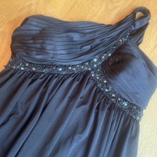 Adrianna Papell One Shoulder twist detail Cocktail Dress Black Beaded SZ 8