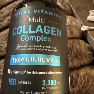 Vital Vitamins Collagen -Type I-II-III-V-X Multi Collagen-150 ct BB 9/26