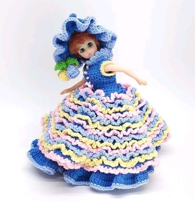 1960s Crochet Doll Eyes Open Shut Vintage Handmade MCM Little Bo-peep