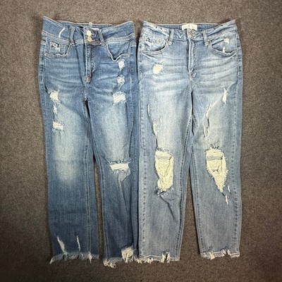 Risen Jeans LOT Womens 7/28 Distressed High Rise Straight/ Curvy Jeans Frayed