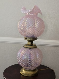 Fenton Pink Chiffon Opalescent Hobnail Gone With The Wind lamp