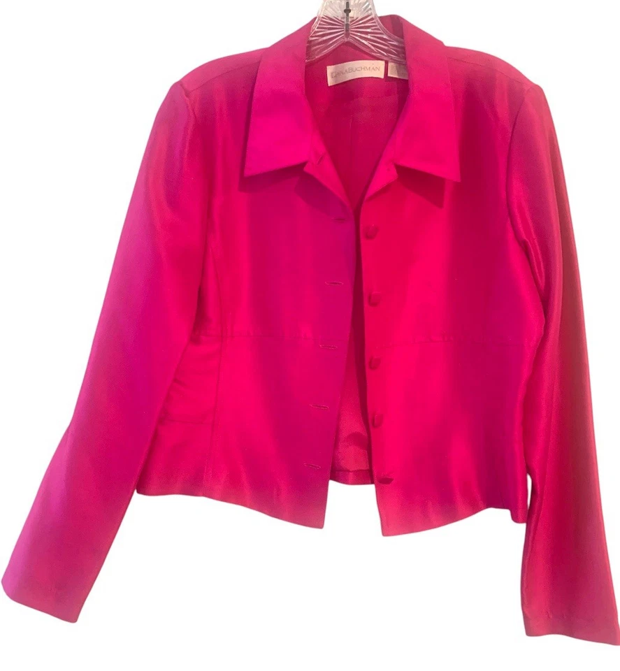 Chaqueta/top Dana Buchman 100 % seda fucsia rosa intenso tafetán para mujer talla 8” Foto 2 de 4