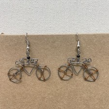 Wire Bicycle Earrings Novelty Dangle Drop Handmade Whimsy Silver-Tone