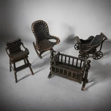 Durham Dollhouse Nursery Furniture Lot 4 Miniatures Crib Chair Stroller Rocker