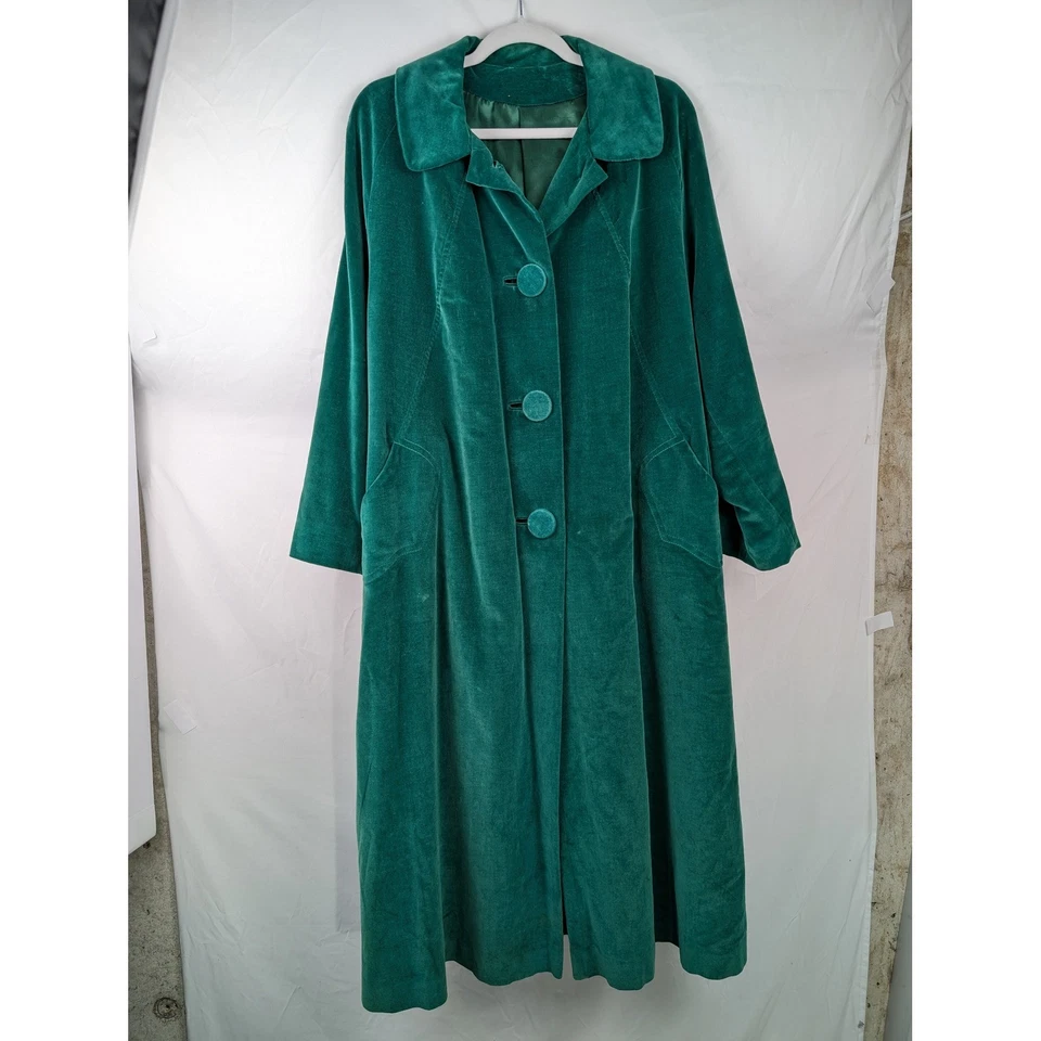 Abrigo largo de terciopelo verde esmeralda vintage Marguerite Rubel años 60 L XL Cottagecore Foto 2 de 4
