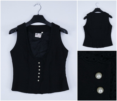Womens Blouse XS Size US 2 Vintage Black EDITH & ELLA Buttons Down Wool Top
