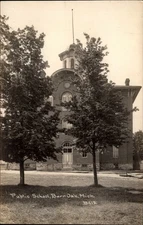 RPPC Public School Burr Oak Michigan vintage postcard g976