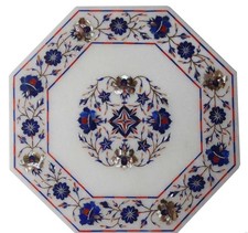 Tavolo in marmo bianco 18" intarsiato Pietra Dura sala da pranzo caffè malachite antica h61