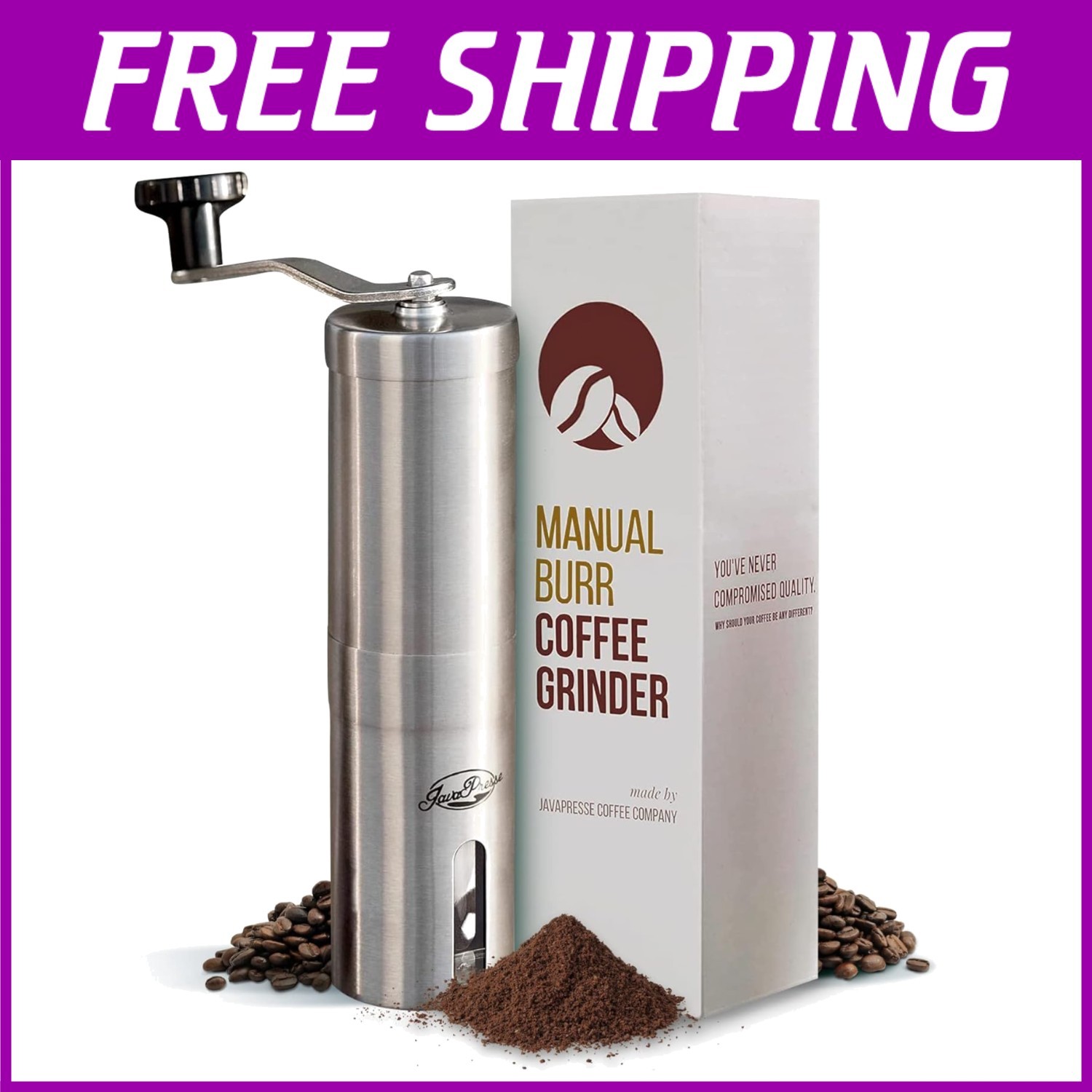 Hand Crank Portable Coffee Grinder with 18 Settings for Travel and Home