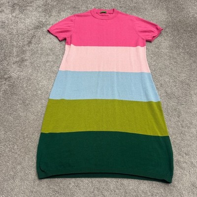 United Colors Of Benetton Striped Colorful Knit Sweater Dress Womens Large Crew