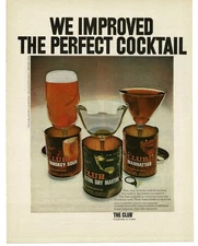 1969 The Club Cocktails Vintage Print Ad whiskey sour manhattan martini cans