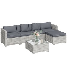 Outsunny 6 Pieces Rattan Furniture Set Garden Sofa Set Mixed Grey