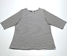 1X Woman Top Black and White Stripes Knit Boat Neck 3/4 Sleeves Trendy Soft NWT