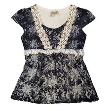 Y2k Babydoll Top Whimsigoth Lace Beaded Vintage Fairycore - Medium