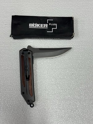 Boker Plus Wood Inlay Handle Folding Knife Belt Clip