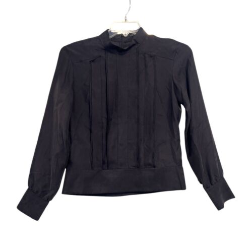 Theory | Zala 100 % Seide plissiert Stehkragen Langarm schwarz Bluse Größe Small - Bild 2 von 10
