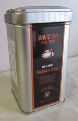 David Rio Fine Teas Masala Chai Advertising Silver Tin w/Lid 5''