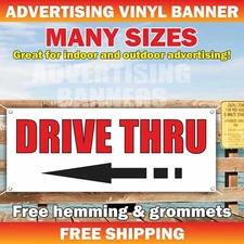 DRIVE THRU Advertising Banner Vinyl Mesh Sign directional now open arrow shop