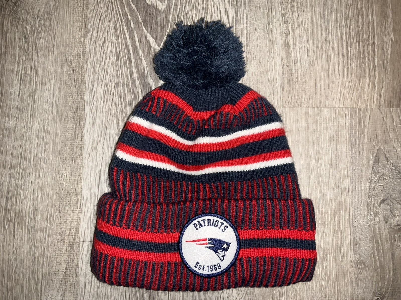 New England Patriots New Era Hat Winter Pom Blue Cuff Knit Beanie Stocking Cap