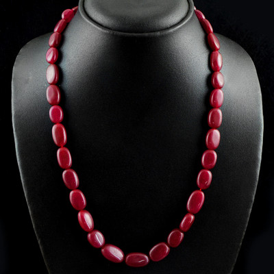 273.50 CTS EARTH MINED OVAL SHAPED RICH RED RUBY BEADS NECKLACE - FREE SHIPPING