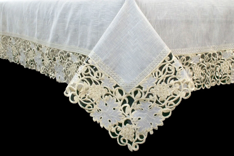 SUPER Clearance!! Beige 72x144" Leaves Embroidery Organza Tablecloth 12 Napkins - Image 2 of 4