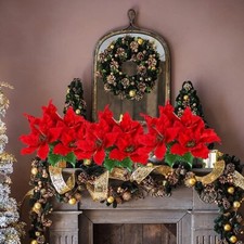 Floral Christmas House 7-stem Red Poinsettia Bushes with Glittered 40 Pack BULK